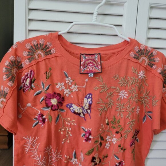 Johnny Was Beautiful Embroidered Orange Tee - Picture 3 of 5
